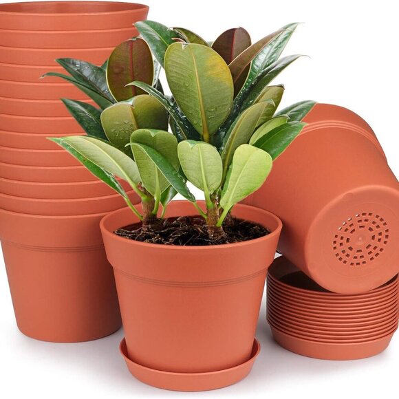 Pots for Plants, 15 Pack 6 Inch Plastic Planters with Multiple Drainage Holes an - Picture 1 of 7